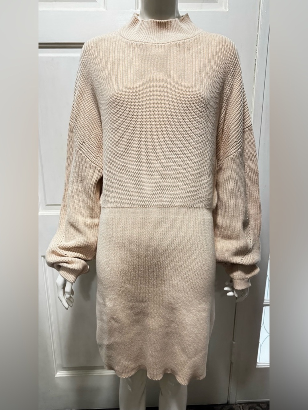 Lillusory Cotton Beige Knitted Cozy Neutral Knit Sweater Dress Size Large A1